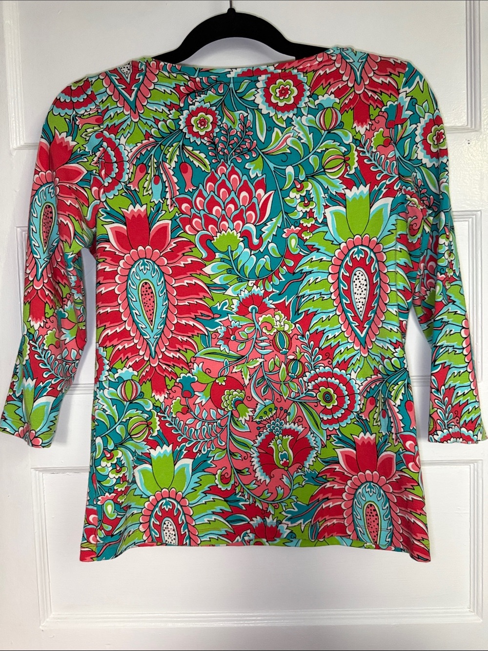 Talbots Vibrant Coral & Teal Floral Paisley Scoop-Neck‎ Top Size Petite - Picture 7 of 7